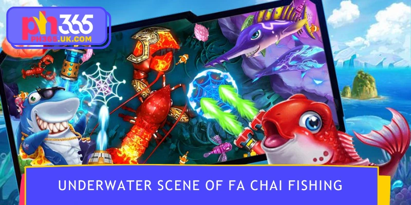 Underwater scene of FA Chai Fishing with players aiming