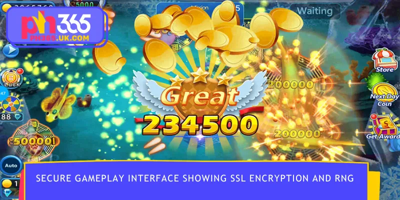 Secure gameplay interface showing SSL encryption and RNG