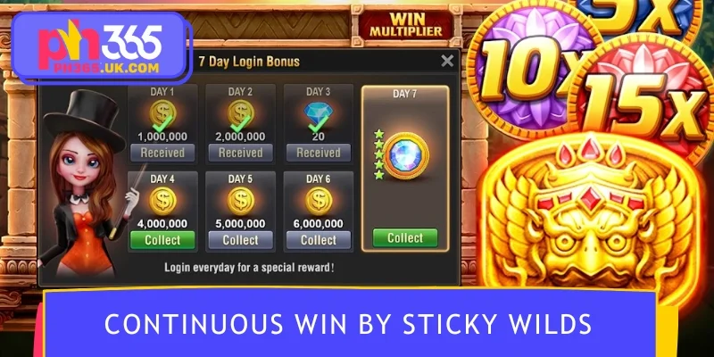 Continuous win chains enhanced by Sticky Wilds